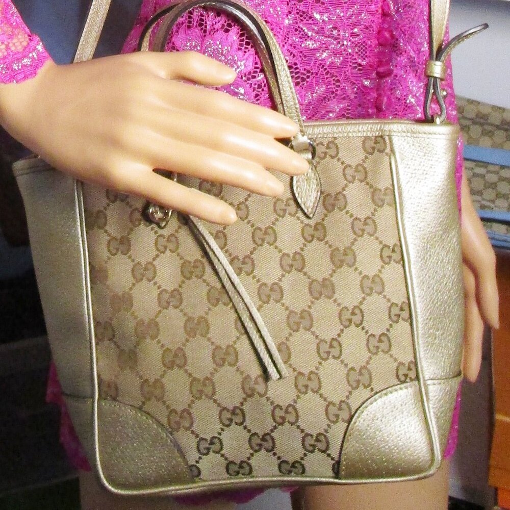 GUCCI CLASSIC GG MONOGRAM BREE TOP HANDLE W/LONG STRAP 100% AUTHENTIC